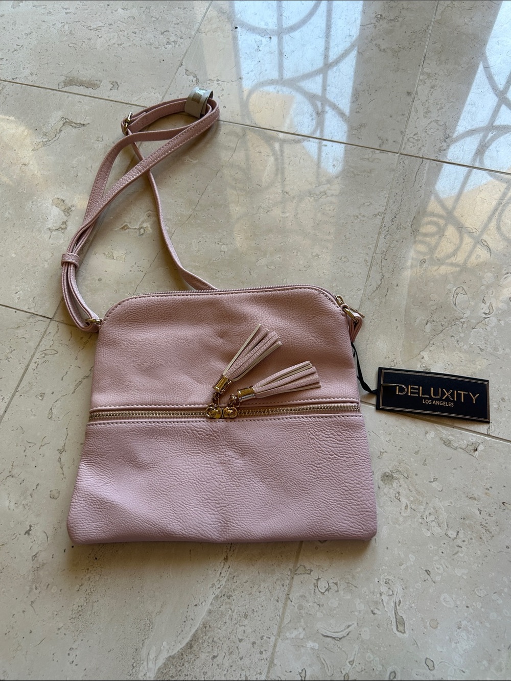 Deluxity Blush Pink Tassel Crossbody Bag